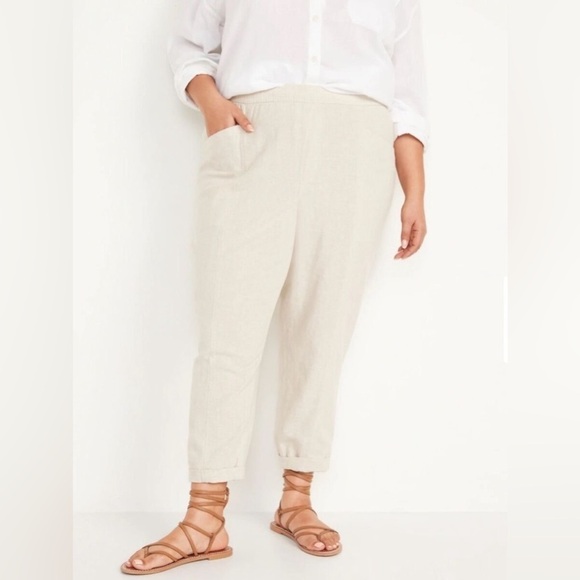 NWT! Flax Linen High-Waisted Cropped Linen-Blend Pants - Multiple Sizes - Picture 5 of 6
